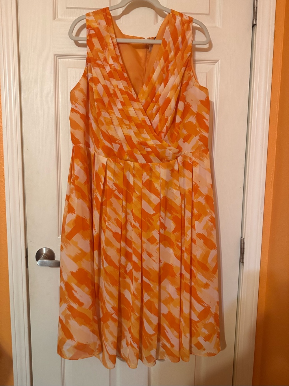 Jessica London Orange and Cream Wrap-Front Midi Dress